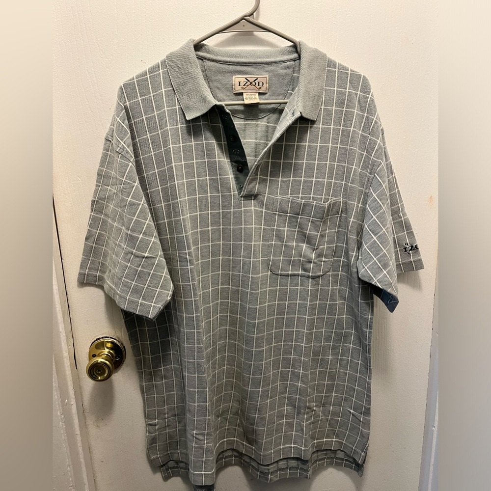 IZOD polo golf shirt green and white size Large